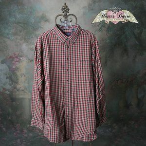 Roundtree and Yorke Mens Plaid Button Down Long Sleeve Shirt 2XL Green Red Khaki